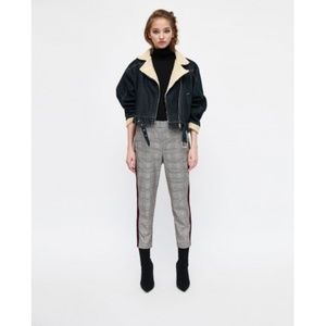 Zara Checked Side Stripe Pants, Sz L (NWT)